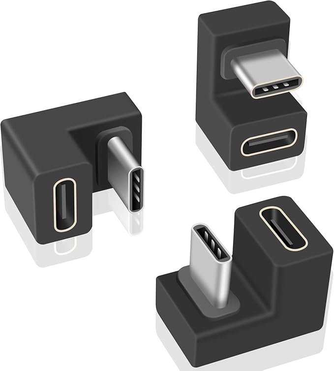 Poyiccot USB C U Shape Adapter, 3-Pack USB C 180 Degree Adapter, 10Gbps USBC to USBC Extension Adapter with (Type-C 3.1 Gen 2) Data Fast Charging Connector for Mobile Phone, Laptop,Galaxy