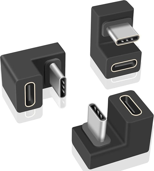 Poyiccot USB C U Shape Adapter, 3-Pack USB C 180 Degree Adapter, 10Gbps USBC to USBC Extension Adapter with (Type-C 3.1 Gen 2) Data Fast Charging Connector for Mobile Phone, Laptop,Galaxy