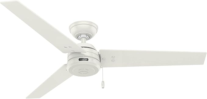 Hunter 52 inch Outdoor or Indoor Ceiling Fan No Light - White Ceiling Fan without Light, For Patio, Porch, Garage, or Living Room, Standard Mount, 3 Blades, Pull Chain - Cassius 59263, Fresh White