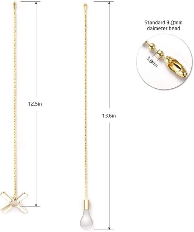Ceiling Fan Pull Chains, 2pcs 3mm Diameter Beaded Ball Fan Pull Chain, 13.6 Inches Fan Pulls Set with Connector for Ceiling Fan Light and Lamps