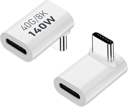 AreMe 90 Degree USB-C Male to Female Adapter, 2 Pack Right Angle 140W Type-C Adapter Extender for Steam Deck, ROG Ally, Switch, Notebook Computers, Tablet and Mobile Phones (White,19.2*12.8*8.2MM)