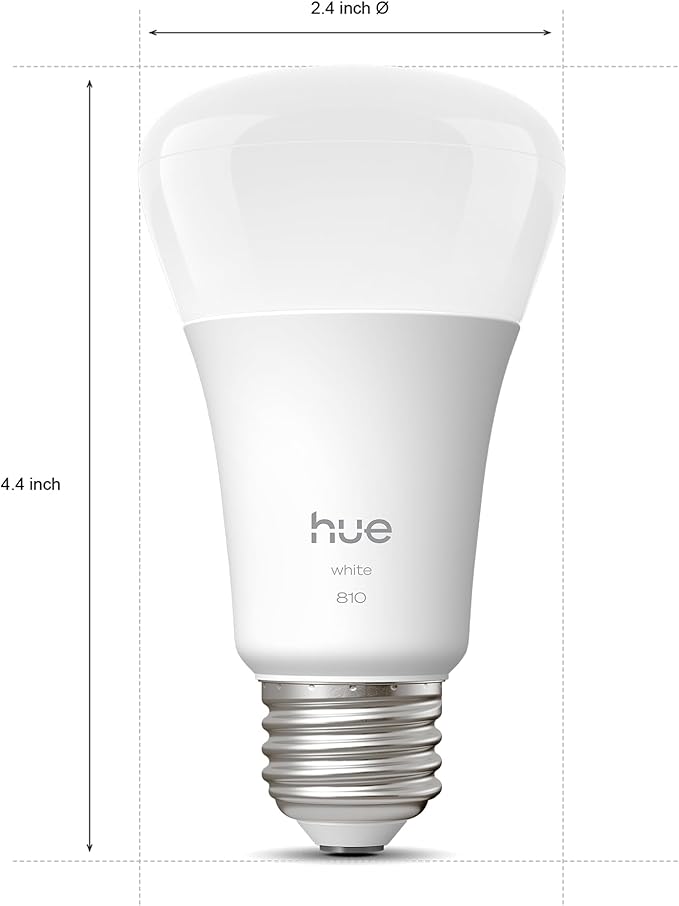 Philips Hue Smart LED A19 Bulb, Warm White Light 2700K, E26 Base, 10.5W, 1100 Lumens, Dimmable, Works with Alexa, Google Assistant, and Apple Home, 2 Pack