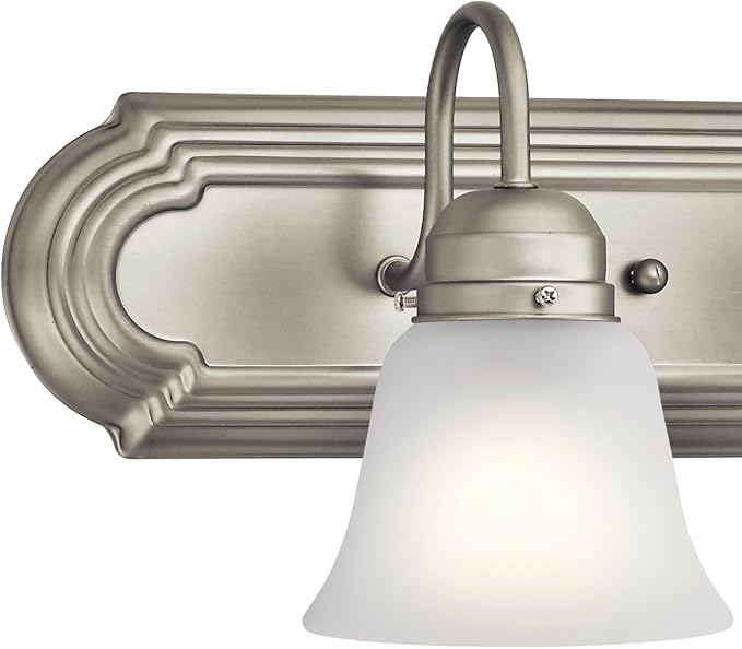Kichler 24" 3-Light Vanity Bath Light in Brushed Nickel, Modern Bathroom Light with Clear Satin Etched Glass, (24" W x 8" H), 5337NIS