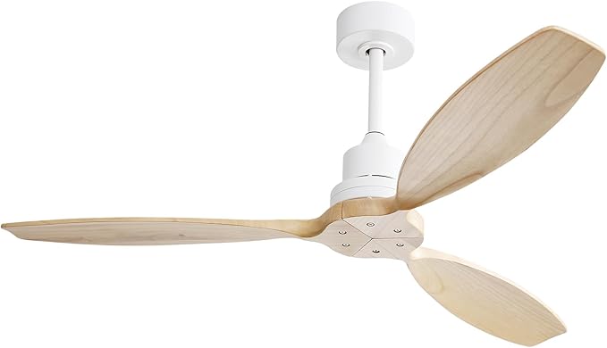 Sofucor Ceiling Fan without Lights, 52 Inch Low Profile Flush Mount Mordern Wood Ceiling Fan with Remote for Indoor Farmhouse Bedroom Living Room Outdoor Patio Porch, Reversible DC Motor, Noiseless