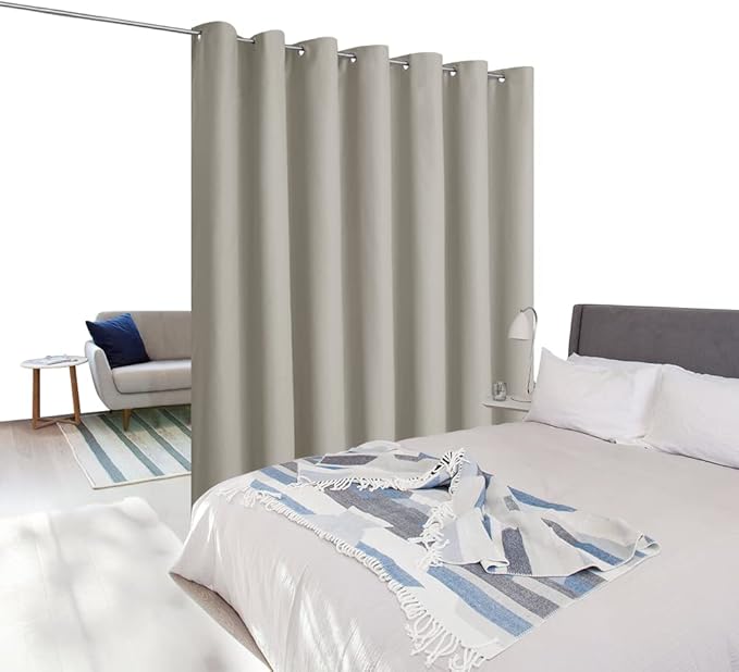 NICETOWN Wall Dividers for Rooms, Sound Barrier Room Divider Curtain Screen Partition, Function Thermal Blackout Patio Door Panel, Sliding Door Insulated Curtain, Natural, 8.3ft Wide x 8ft Long