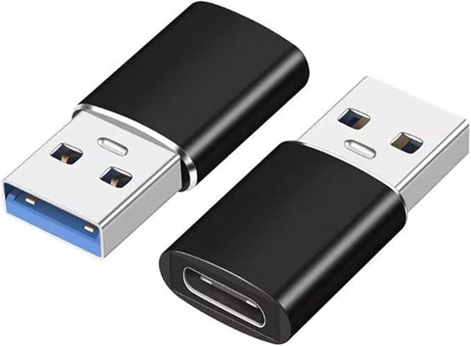 USB Male to USB-C Female Adapter (2-Pack), USB 3.0 for Charging, Data Transfer & OTG Aluminum Conversion - Black
