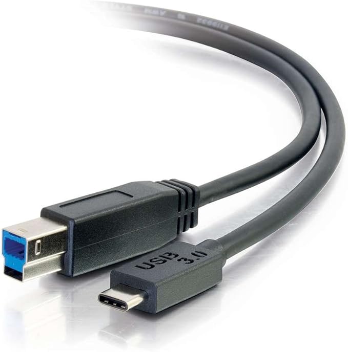 C2G USB Cable, USB 3.0 Cable, USB C to B Cable, Compatible with Thunderbolt 3 Tablet, Chromebook Pixel, Samsung Galaxy TabPro S, LG G6, Macbook, Black, 6 Feet (1.82 Meters), Cables to Go 28866