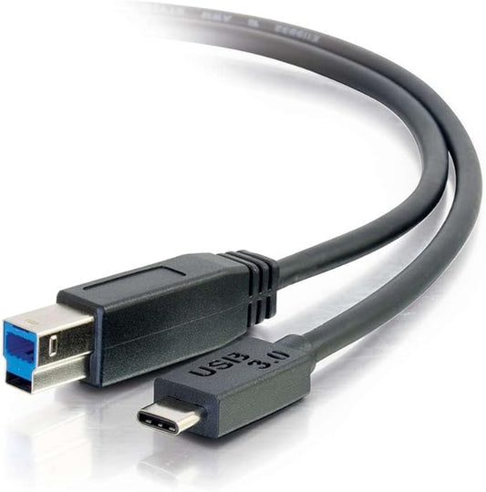 C2G USB Cable, USB 3.0 Cable, USB C to B Cable, Compatible with Thunderbolt 3 Tablet, Chromebook Pixel, Samsung Galaxy TabPro S, LG G6, Macbook, Black, 6 Feet (1.82 Meters), Cables to Go 28866
