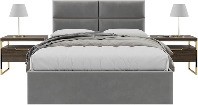 Vänt Upholstered Wall Panels - Queen/Full Size Wall Mounted Velvet Headboards - Velvet Smoke Grey - Set of 4 Panels (Each Individual Panel 30"x11.5")