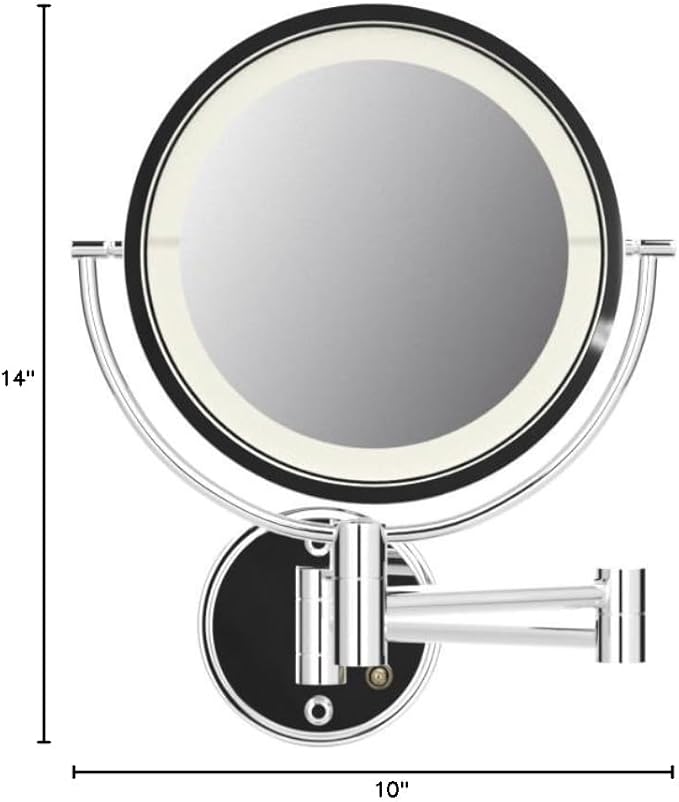 JERDON Wall-Mounted Makeup Mirror with Lights - Direct-Wired Lighted Makeup Mirror with 8X Magnification & Chrome Finish - Model HL88CLD