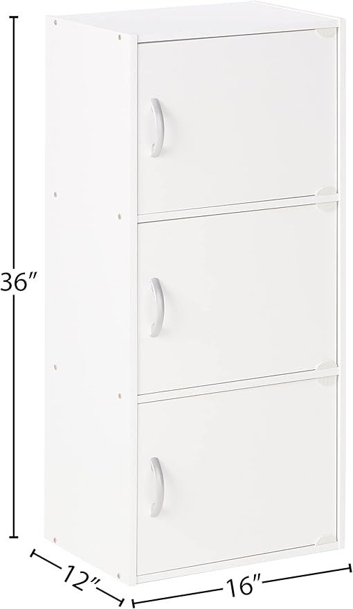 Hodedah Heavy Duty Engineered Wooden 3 Door Enclosed Multipurpose Storage Cabinet with Included Hardware for Easy Assembly, White
