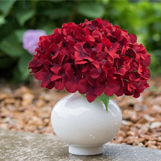 Red Hydrangea Artificial Flowers Bulk, 40 Pcs Faux Hydrangea Flowers Heads, Artificial Fake Silk Hydrangea Flowers with Stems, Red Flowers Artificial for Decoration Wedding Décor