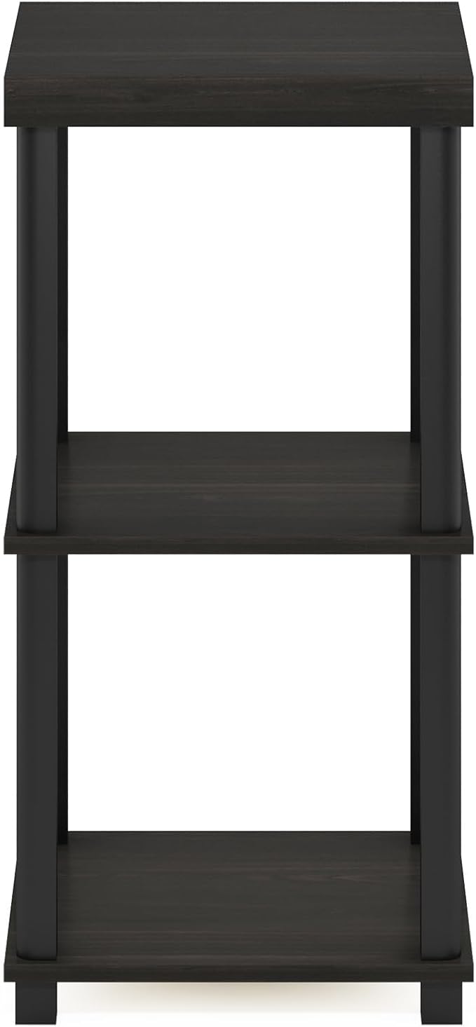 Furinno Turn-N-Tube Side Table, 3-Tier Thick Tabletop End Table with Open Shelf, Toolless Assembly Night Stand, Bedside Table, for Living Room, Bedroom, Espresso