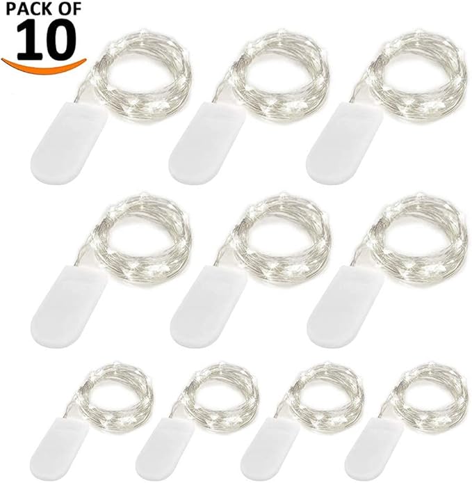 [10-Pack] LED String Lights, 6.6FT LED Moon Lights 20 Led Micro Lights On Silver Copper Wire (Batteries Include) for DIY Wedding Centerpiece, Table Decoration, Party (Cool White)
