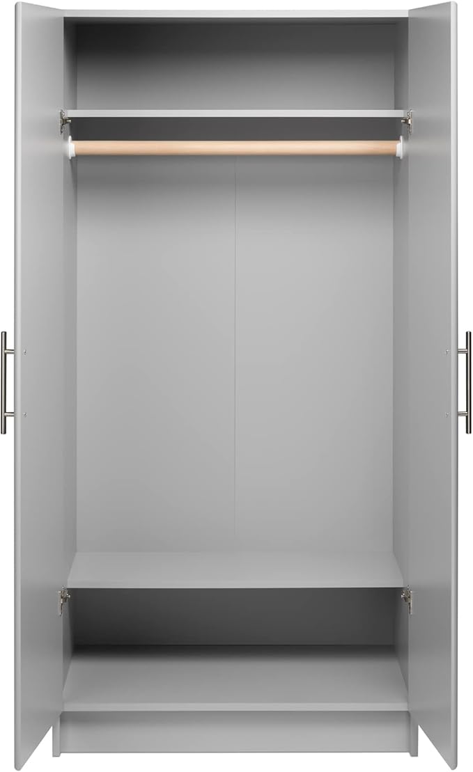 Prepac Elite 32" Storage Cabinet, Light Gray Storage Cabinet with Hanging Rail and Shelves for Living room, Kitchen and Laundry room 24.5" D x 32" W x 65" H