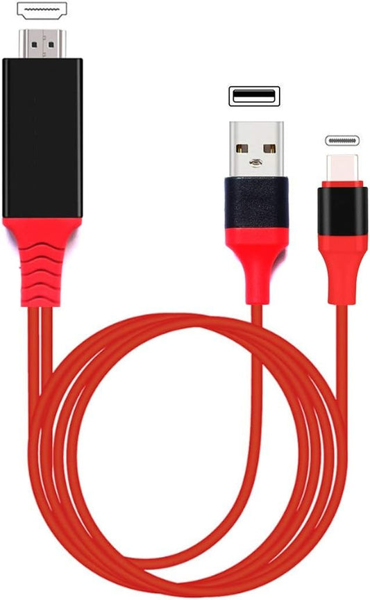 USB C to HDMI Adapter with USB Cable, Type c to HDMI Adapter 4K 30Hz Compatible with MacBook 2018 iPad Pro,iMac,ChromeBook Pixel,Galaxy S9 Note9 S10 Surface Book Pro- 6.6FT (6.6FT, Red)