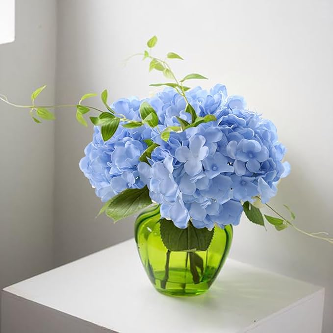 WEISPARK 100PCS Artificial Hydrangea Flowers, Fake Flowers Silk Hydrangea Full Flowers Heads with Stems for Wedding Home Party Shop Baby Shower Decor (Blue)