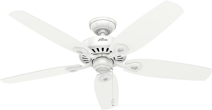 Hunter 52 inch Indoor Ceiling Fan No Light with Pull Chain - White Ceiling Fan without Light, Standard Mount, 5 Blades, For Bedroom, Living Room, or Kitchen - Builder Elite 53240, Snow White
