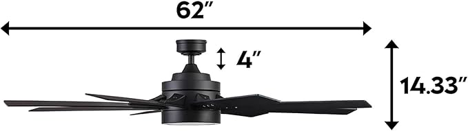 Honeywell Ceiling Fans Xerxes Modern 62 Inch Ceiling Fan with Light, Remote Control Fan, LED Indoor Fan with 8 Blades, Matte Black and Ash Blade Finish Options, Matte Black (51473-01)