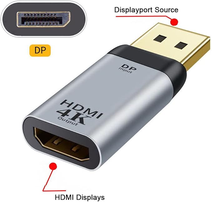 NFHK DisplayPort DP Source to HDMI Sink Displays 4K@60hz Ultra HD Converter Adapter for Laptop HDTV