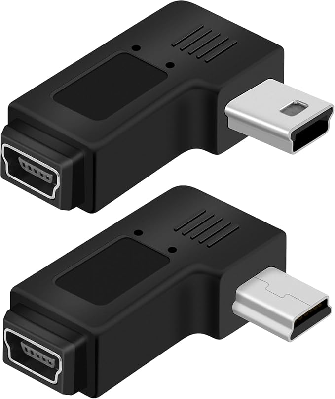 RIIEYOCA Mini USB 5 PIN Adapter,90 Degree Left and Right Angled Mini USB Male to Female Connector,Supports Charging and Data Transfer for Mobile Phones,Cameras,Laptops etc.(2Pack)