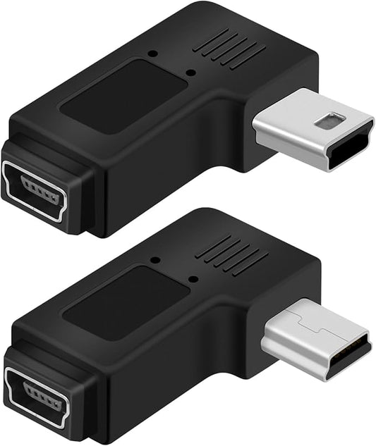 RIIEYOCA Mini USB 5 PIN Adapter,90 Degree Left and Right Angled Mini USB Male to Female Connector,Supports Charging and Data Transfer for Mobile Phones,Cameras,Laptops etc.(2Pack)