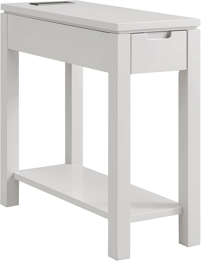Leick Home Cade Wood Side Table with Drawer, AC & USB Outlet, Floating Top Design, Solid Wood, Storage Shelf, Compact for Small Spaces, 24 in D x 10 in W x 24 in H, Gray, 9080-GR