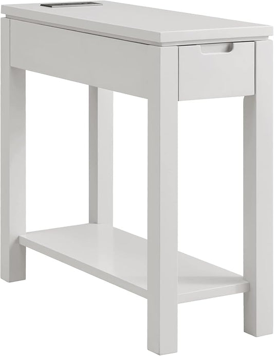 Leick Home Cade Wood Side Table with Drawer, AC & USB Outlet, Floating Top Design, Solid Wood, Storage Shelf, Compact for Small Spaces, 24 in D x 10 in W x 24 in H, Gray, 9080-GR