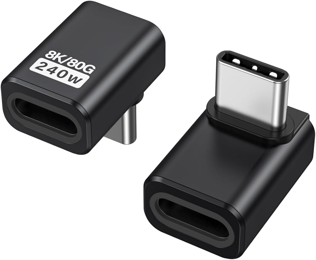 CableCreation 90 Degree USB C Adapter 2 Pack, Right Angle USB C Male to Female Adapter 80Gbps 240W Compatible with Steam Deck, ROG Ally, Switch, Notebook, PC, Tablet, Phone and More,UP Angle
