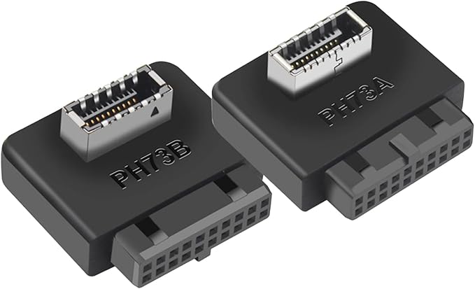 USB 3.0 19/20 Pin to Type E Key A 90-Degree Adapter, Type A and Type B Connectors, Black