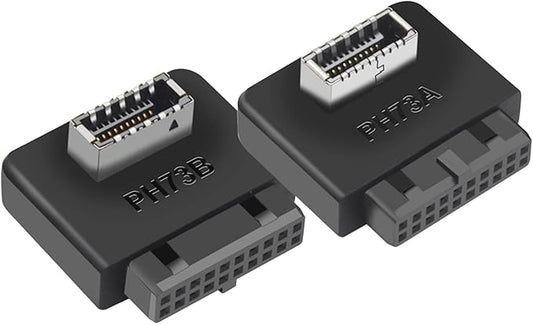 USB 3.0 19/20 Pin to Type E Key A 90-Degree Adapter, Type A and Type B Connectors, Black