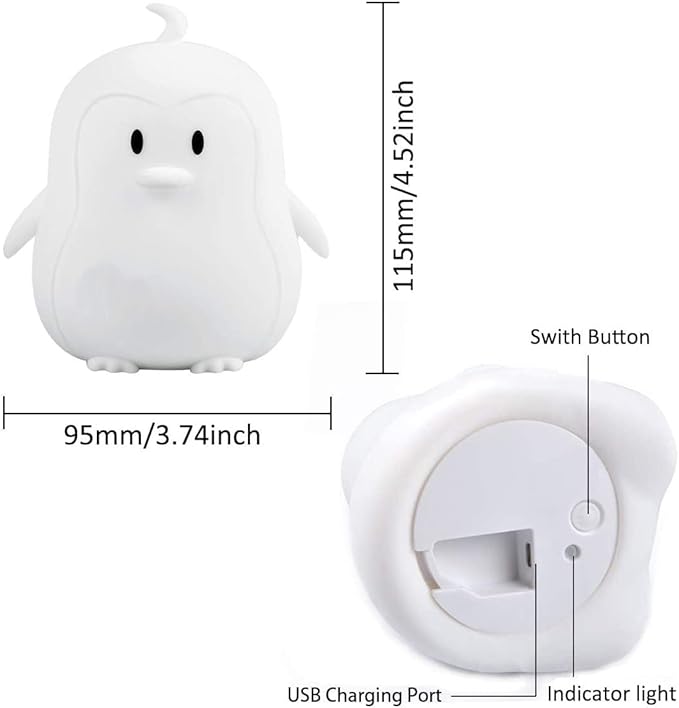 Night Light for Kids Silicone Penguin Night Light 9 Colors Baby Light Bedside Lamp Rechargeable Remote LED Children Night Light for Toddlers/Boys/Girls/Adults/Bedroom/Bathroom/Outdoor
