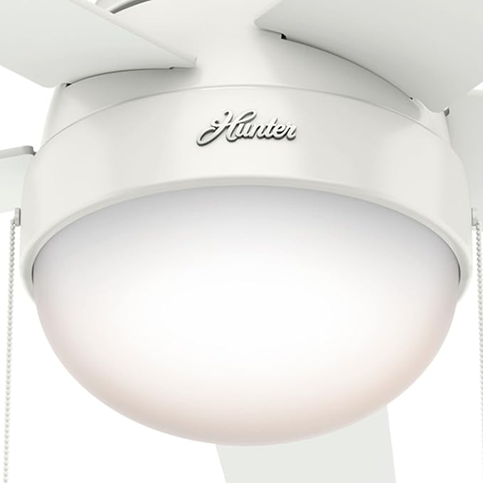 Hunter 46 inch Indoor Ceiling Fan with LED Light - White Ceiling Fan with Pull Chain, For Bedroom, Living Room, or Kitchen, Low Profile Mount, No Remote, 5 Blades - Anslee 59269, Fresh White