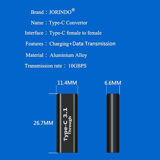 (2Packs USB C Female to Female Adapter USB 3.1 Double Holes Adapter,Supports Fast Charging and Data Transfer Extension, up to 10GBbps Rate (Female-to-Female)