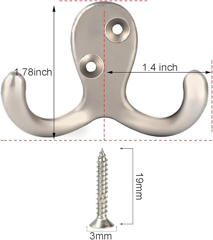 IBosins 28 Pack Heavy Duty Double Prong Coat Hooks Wall Mounted with 56 Screws Retro Double Hooks Utility Hooks for Coat, Scarf, Bag, Towel, Key, Cap, Cup, Hat
