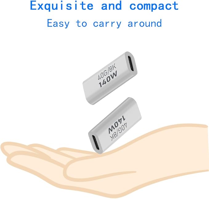 USB C Female to Female Adapter, USB Type C Coupler Extender Support 140W, 40Gbps, 8K@60Hz for Laptop, Phones and More Type C Devices (White),2 Pack