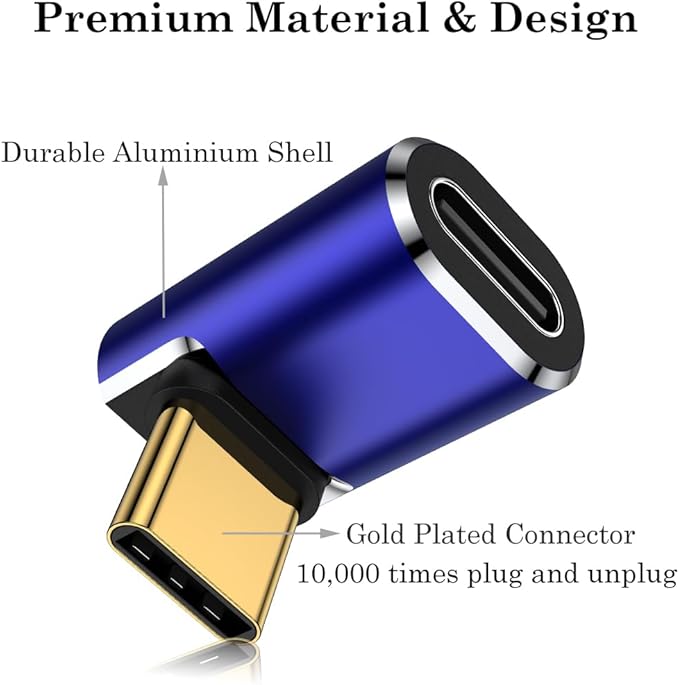 AuviPal USB C 90 Degree Adapter (2 Pack), Up and Down Right Angle L Shape USB Type C Male to Female Connector for Steam Deck, ROG Ally, MacBook, Tablet, Phone and More - Blue