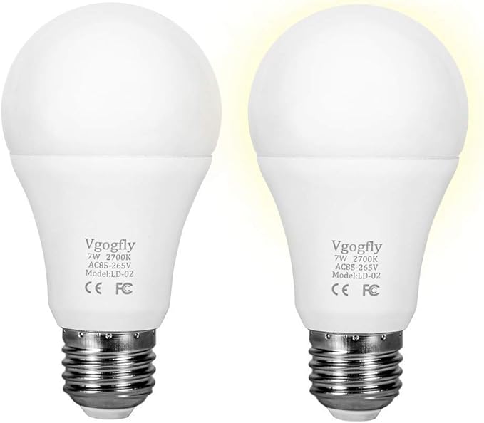 Vgogfly Sensor Lights Bulb Dusk to Dawn LED Light Bulbs Smart Lighting Lamp 7W E26/E27 Automatic On/Off, Indoor/Outdoor Yard Porch Patio Garage Garden (Warm White, 2 Pack)