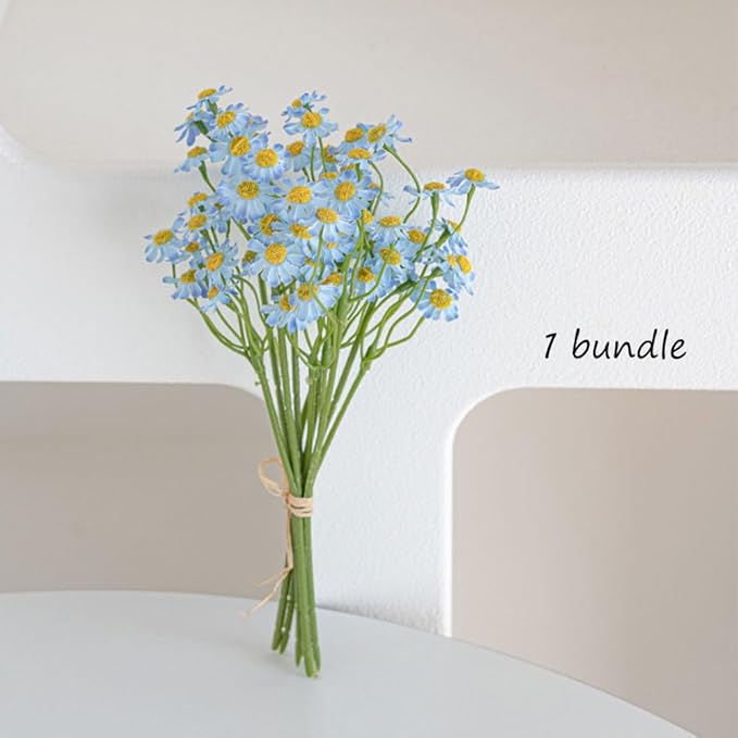 Small Blue Daisy Flowers Artificial,2 Bouquet/12Pcs 10 Inch Fake Daisies,Spring Wild Flower for Party Decor (Blue)