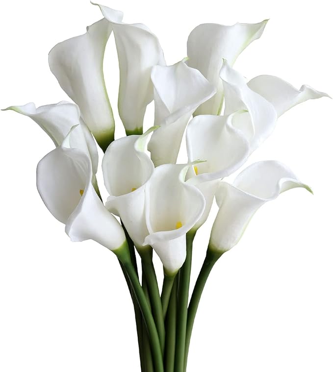 12 Piece 26" Calla Lily Artificial Flowers,Real Touch Long Stem Faux Calla Lillies for Tall Vases,Indoor Wedding Office Home Decor (White)