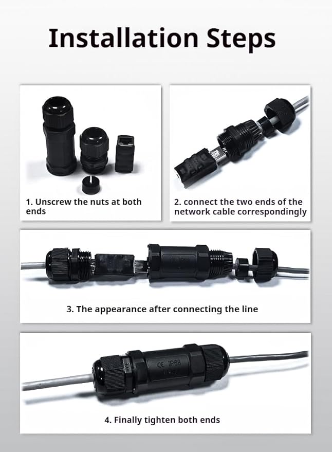 Starlink Ethernet Adapter Kit: IP68 Waterproof RJ45 Coupler for Starlink Cable/Cat7/Cat6/Cat5E/Cat5 Network LAN Cable Extender - Suitable for Repair and Extend Network Cables (Not lightning protected)
