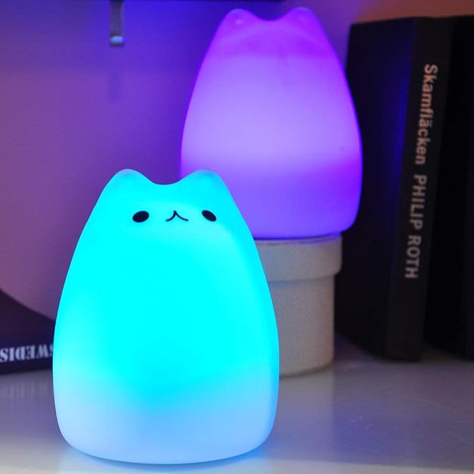 Litake Kitty Night Light, USB Rechargeable Silicone Cute Cat Night Light for Kids Baby Children, 7-Color Changing LED Cat Lamp Nursery Nightlights for Kids Bedroom (Celebrity)