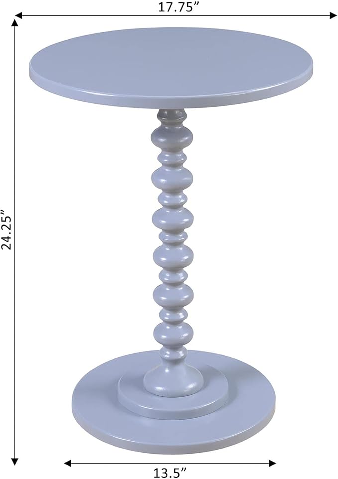 Convenience Concepts Palm Beach Spindle 17.75" Traditional Round End Living Room, Turned Solid Wood Side, Classic Display Pedestal Table, Gray