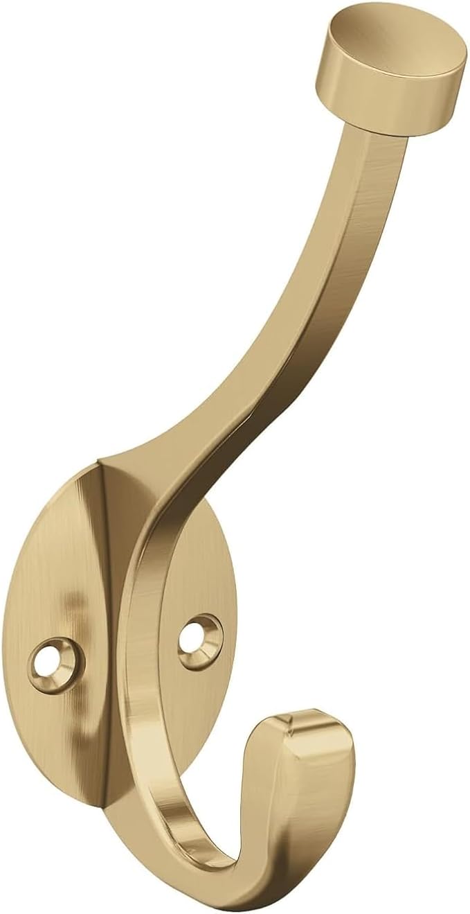 Amerock H55465BBZ | Adare Double Prong Decorative Wall Hook | Golden Champagne Hook for Coats, Hats, Backpacks, Bags | Hooks for Bathroom, Bedroom, Closet, Entryway, Laundry Room, Office (5-1/2 inch)
