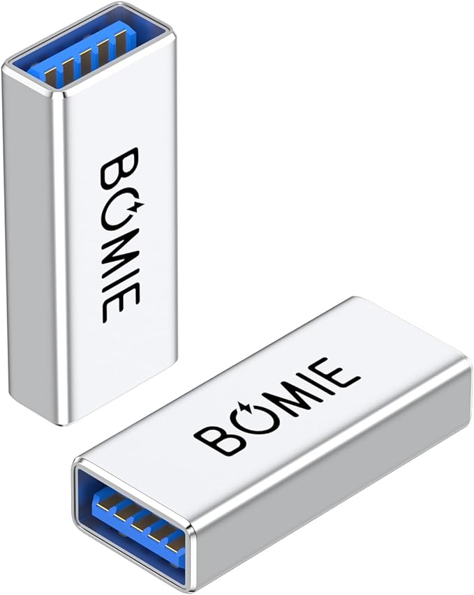 USB Female to Female Adapter 2 Pack,USB3.0 Type A Female to Female Extension Adapter Connector,5Gbps Data Transfer and Charging for Connecting Extension Two USB-A Male Ends Cable Aluminum Shell Silver