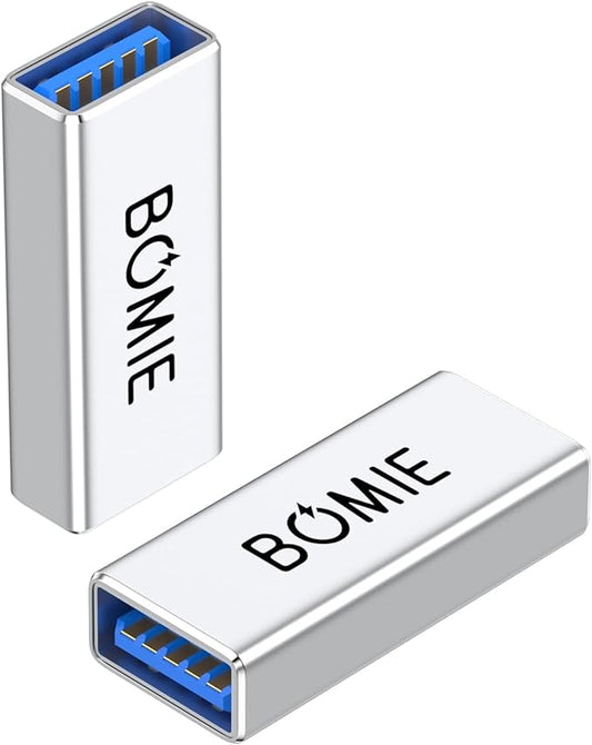 USB Female to Female Adapter 2 Pack,USB3.0 Type A Female to Female Extension Adapter Connector,5Gbps Data Transfer and Charging for Connecting Extension Two USB-A Male Ends Cable Aluminum Shell Silver