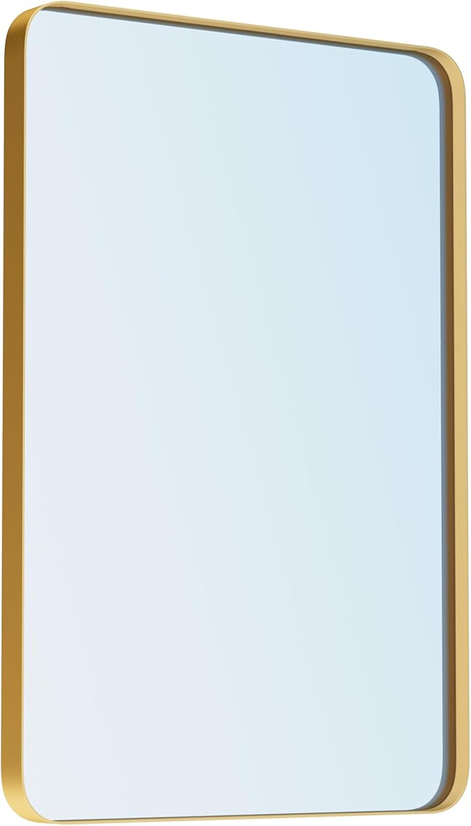 VocalStar Gold Bathroom Mirror for Wall, 22 x 30 Inch Metal Framed Rounded Rectangle Vanity Mirror Modern Farmhouse, 1/4-inch Shatterproof Glass | Ultra-Flush Hanging