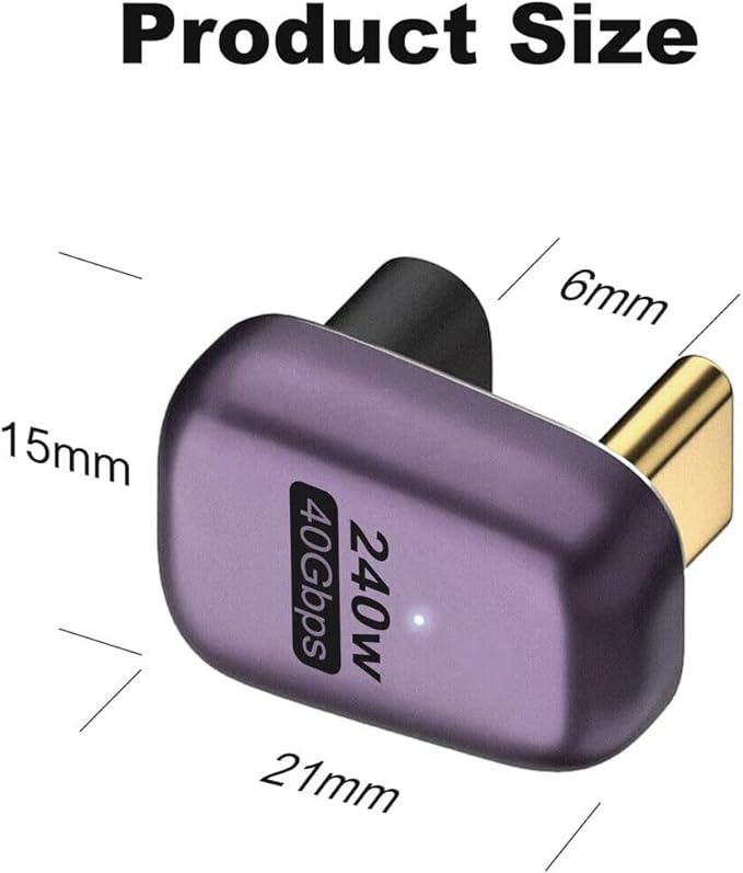 USB-C U-Shape Adapter 40Gbps [2 Pack], 180 Type-C Male to Female, 8K at 60Hz USB 3.1, Laptop, Tablet, VR, Camera, Smartphone
