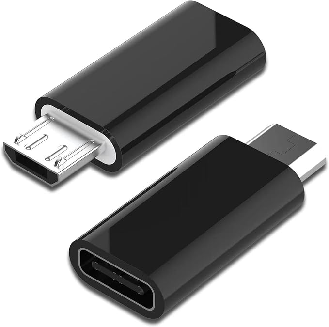 USB C Female to Micro USB Male Adapter (2-Pack), Micro USB to USB C Adapter Fast Charger Power Cable Plug Strip Extender for Nexus LG Xbox PS Kindle Samsung Galaxy Devices (Black)