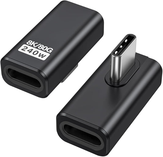 CableCreation 90 Degree USB C Adapter 2 Pack, Right Angle USB C Male to Female Adapter 80Gbps 240W Compatible with Steam Deck, ROG Ally, Switch, Notebook, PC, Tablet, Phone and More, Middle Angle